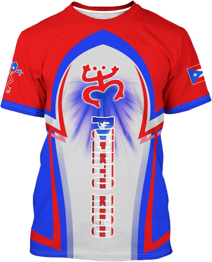 Men's Puerto Rico Flag T-Shirt 3D Frog Print Short Sleeve Shirt Novelty Casual Round Neck Top Unisex (S)