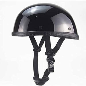 German Style Open Face Road Riding Beanie Helmet Low Profile Chopper Motorcycle Half Helmet - Small and Light Summer DOT Approved Cool Skull Cap for Adult Men and Wome -Bright Black-L