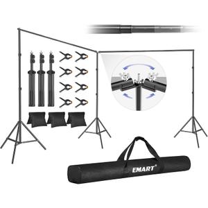 EMART Backdrop Stand, 20x7ft(WxH) Large Adjustable Background Support System with 308 Angle Rotatable Connector, 8 Clamps, 3 Sandbags and Carry Bag for Paties, Wedding, Photography Studio (Black)