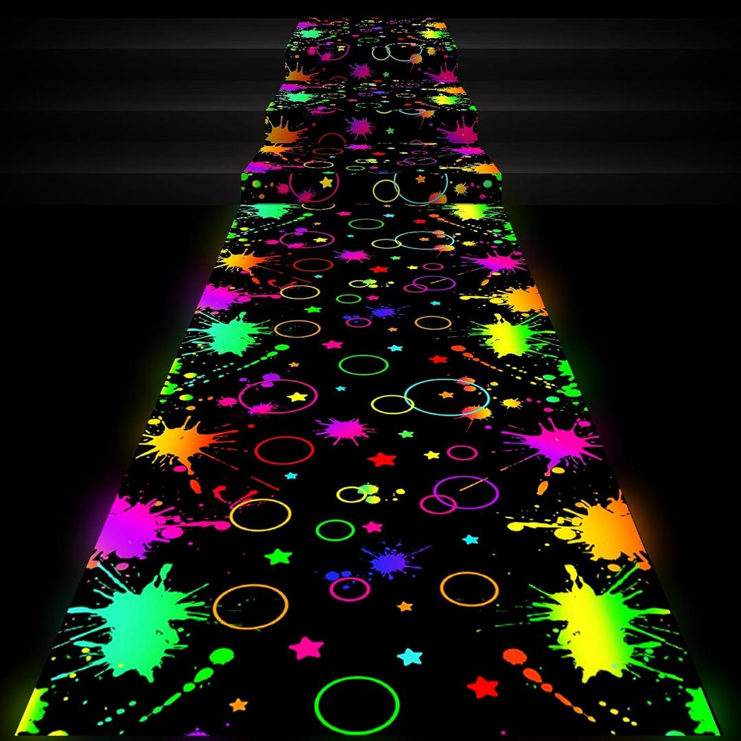 Haull 236 x 39 Inch Neon Light up Dance Floor Glow in The Dark Floor Runner Neon Party Decorations UV Blacklight Reactive Fluorescent Wall Props for Glow Disco Party Favors(Mixed)