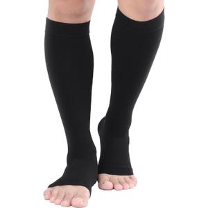 TOFLY Knee High Compression Stockings, Open-Toe, Firm Support 15-20mmHg Opaque Maternity Pregnancy Compression Socks, Ankle & Arch Support, Swelling, Varicose Veins, Edema Black, L