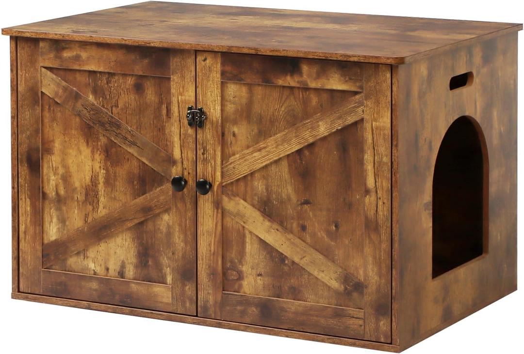 Cat Litter Box Enclosure, Litter Box Furniture Hidden with Removable Divider, Wooden Cat Washroom Furniture, Indoor Cat House, Rustic Brown