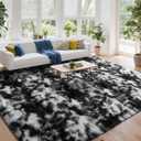 DweIke Fluffy Black White Shag Rugs for Bedroom Living Room, 3x5 Feet Soft Plush Tie-Dyed Cow Girls Boys Kids Rug, Non-Slip and Machine Washable Carpet for Dorm Nursery Classroom Decor