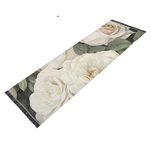 Non Slip Runner Rug Washable Area Rugs Blooming White Rose Carpet for Hallways Kitchen Laundry Room Bedroom