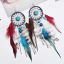 Punk Vintage Long Tassel Feather Beads Drop Wolf Tooth Pendant Earring Fish Hook Earrings Suitable to Wear At All Times