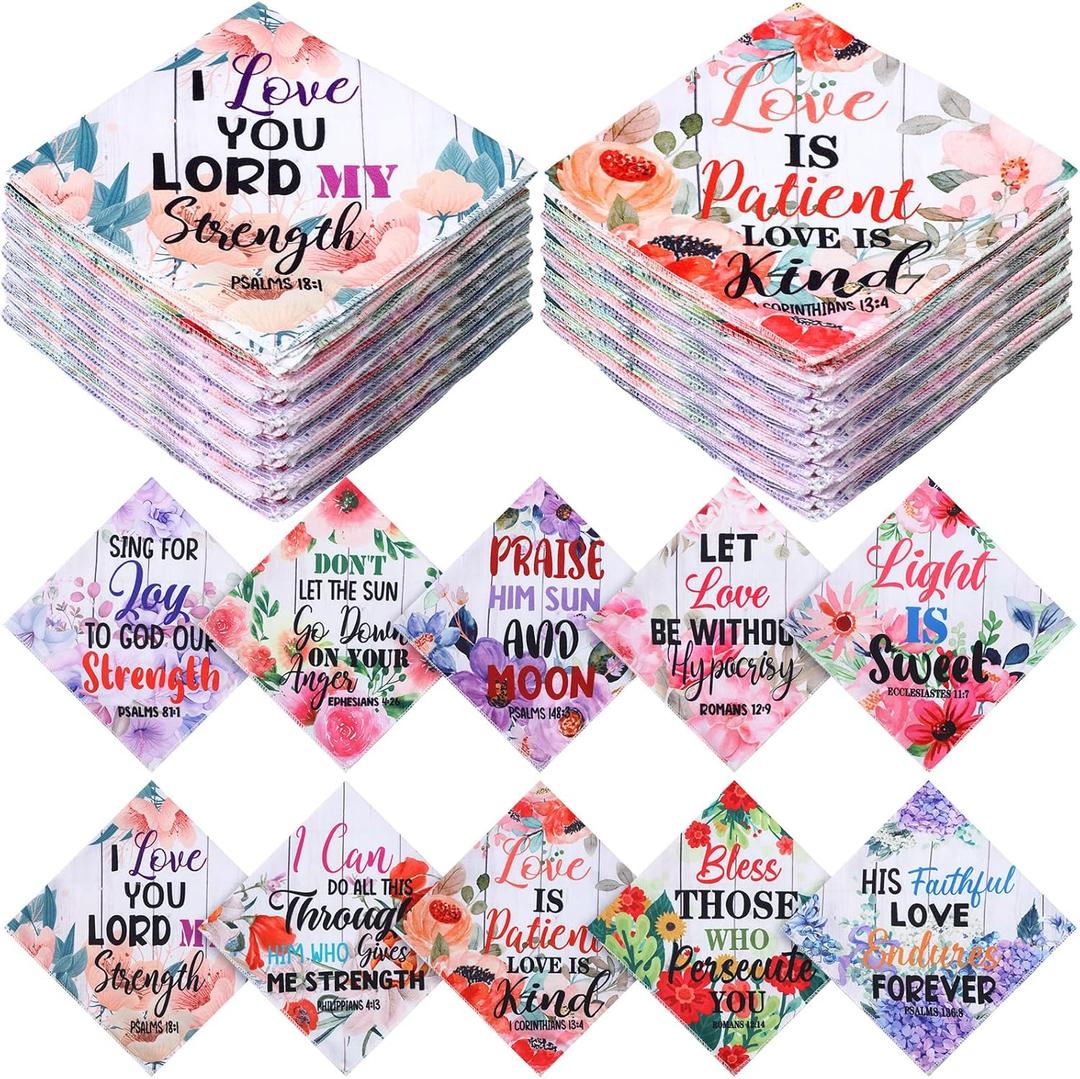 Handkerchiefs for Women Christmas Christian Gifts Floral Religious Inspirational Gifts Bible Verse Gift for Mom, 30 Pcs