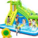 TOAOB Inflatable Water Slide：5 in 1 Crocodile Bounce House Water Park for Kids - Climbing Wall Splash Pool Water Cannon Basketball Rim - 480W Blower - for Indoor Outdoor Backyard Birthday Party