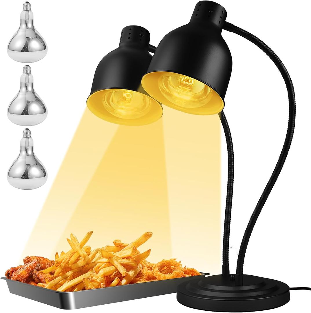 Food Heat Lamp, Heating Lamp with Flexible Arm, 250W Bulb x 3-5000 Hours Rated, Commercial Food Warmers for Buffet, Parties, Fast Food, (Black)