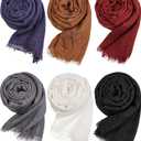 Geyoga 6 Pcs Women Scarf Shawl Hijab Scarfs Cotton Blend Shawl Crinkle Wrap Head for Seasons (Classic Colors)