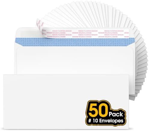 CREGEAR #10 Self Seal Security Envelopes, 50 Count, 4-1/8" x 9-1/2", 24 lb Paper, NO Window, White, Strip and Seal for Privacy & Business, Pack of 3 