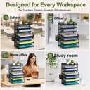 7 Tier Desk File Organizer, Black Metal Letter Tray Paper Organizer with Pull-Out Drawer, Removable Pen Holder & Hanging Basket, Vertical Desktop File Holder for Home Office, Classroom