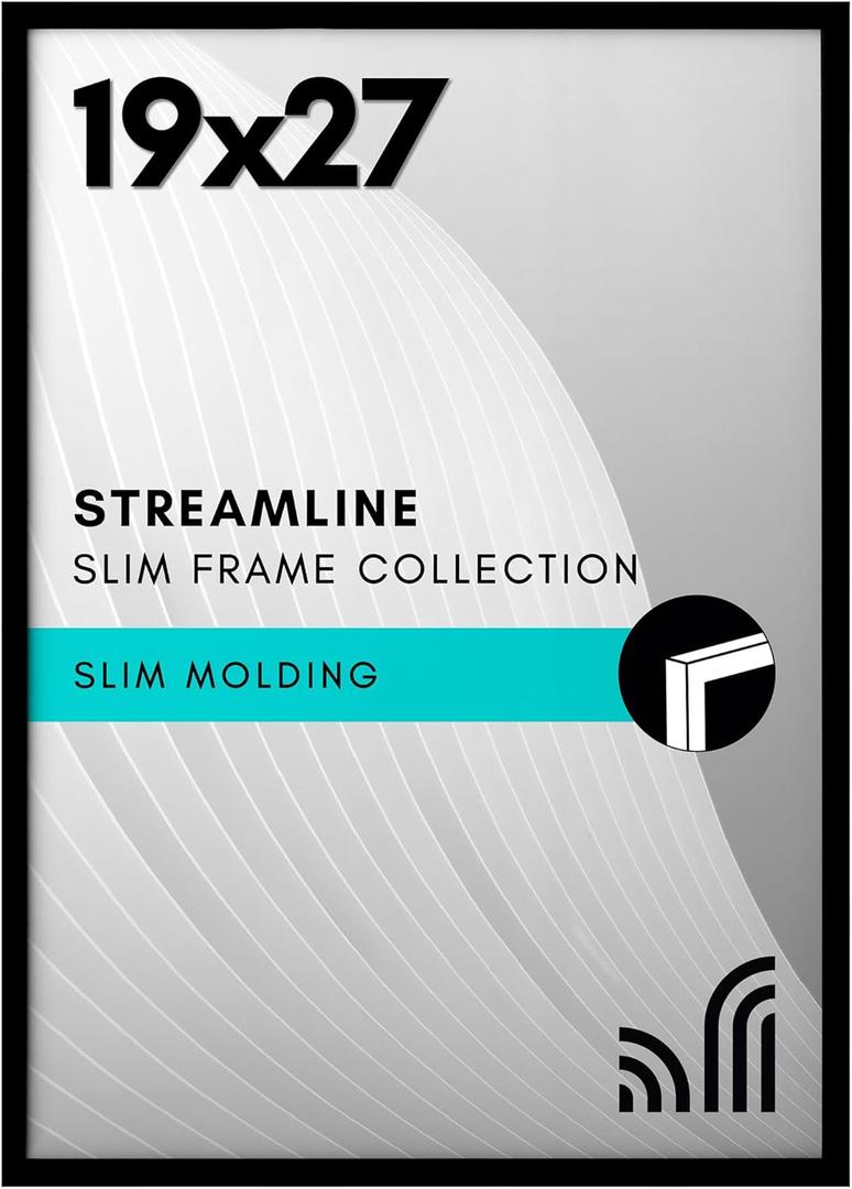 Americanflat 19x27 Poster Frame with Polished Plexiglass - Streamline Collection - Thin Border Picture Frame for Wall Display - Hanging Hardware Included - Black
