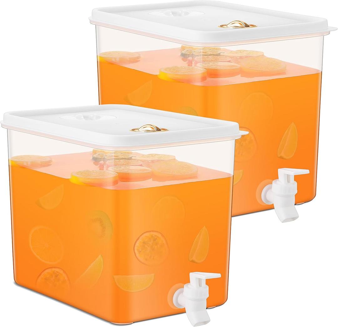 Domensi 2 Pack 2 Gallon Drink Dispenser for Fridge with Spigot Water Dispenser Leak Proof Lids Filter Screen Beverage Juice Container Sealed Plastic Lemonade Milk Cold Hot Drink Tea Jug for Party