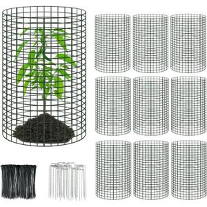 10 Packs of 24" x 12" Large Wire Plant Protectors: Wire Plant Cages, Mesh Plant Cage, Chicken Wire Cloche with Ground Stakes and Nylon Ties to Protect Plants, Gardens, Shrubs, and Vegetables from Animals - 30 Pcs