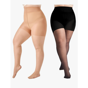2 Pairs Plus Size Control Top Pantyhose Ultra-High Waist Tights 40D Sheer Shaping Support Stockings