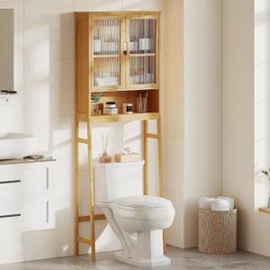 BAMBANG Over The Toilet Storage Cabinet, Bamboo Bathroom Over Toilet Storage Organizer with Adjustable Shelves and Double Doors, Above Toilet Storage Cabinet (Natural)