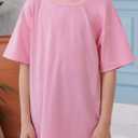 ZDC Girls Short Sleeve T Shirts Kids Summer Oversized Tops Trendy Crewneck Basic Tees 5-14 Years (Pink)
