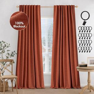 MIULEE Terracotta 100% Blackout Curtains 84 inches Long, Linen Curtains for Bedroom Black Out Window Treatments Thermal Insulated Room Darkening Drapes Back Tab Burnt Orange Rust Fall Decor 2 Panels