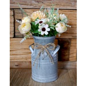 Vintage Galvanized Milk Can, Farmhouse Decorative Flower Vase, Rustic French Country Metal Jug for Home Decor,7.2'' H