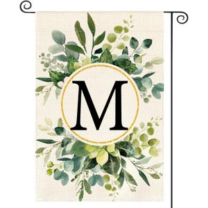 2 x AVOIN colorlife Initial Monogram Letter M Floral Garden Flag 12x18 Inch | Double Sided, Weather & Fade Resistant, Yard Outdoor Decoration, Family Last Name