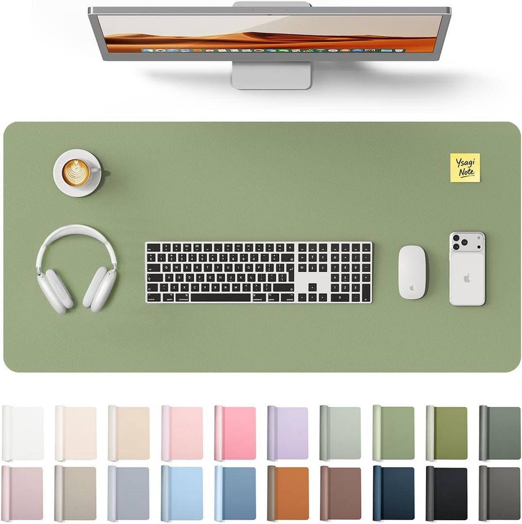 YSAGi Leather Desk Protector, Office Mat, Large Mouse Mat, Non-Slip PU Leather Blotter, Laptop Desk Mat, Waterproof Writing Pad for Office and Home (Bamboo Green, 31.5" x 15.8")