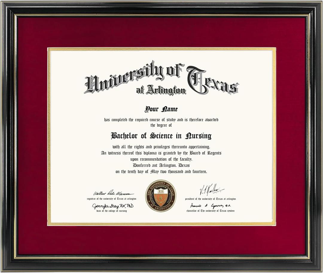 GraduationMall 11x14 Diploma Frame with Red over Gold Mat or Display 15x18 Certificate without Mat,Solid Wood & UV Protection Acrylic,Glossy Black Finish with Gold Trim