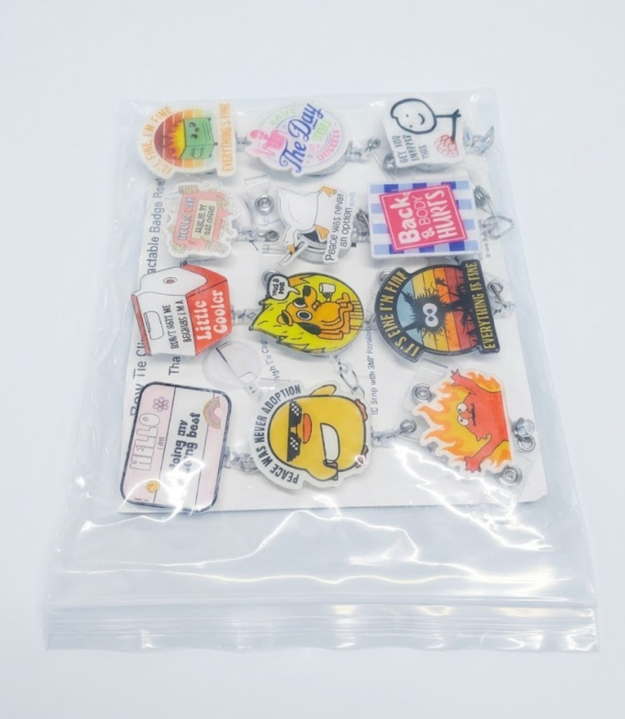 20PC Funny Badge Reels Bulk Pack Set Name ID Clip Holder Fun Cool Cute Meme Decor Dark Humor Sarcastic Skeleton Nurse Teacher Healthcare Medical Assistant Work Office Week Gifts Bulk Accessories