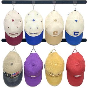Adhesive Hat Organizer Rack for Baseball Caps [Up to 24 Caps] Hat Hangers Holder Display for Wall, Over Door Closet, Room/College Dorm Storage - 2 Magic Strips with 8 Removable Hooks