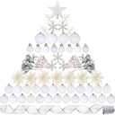 Sratte 94 Pcs Christmas Tree Decorations Set, Christmas Tree Ball Ornaments Glitter Poinsettia Flowers Decorations Glitter Berries Stems for Xmas Holiday Wedding(White)