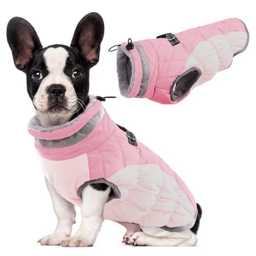 Lelepet Dog Coat Warm Dog Winter Coat Waterproof Dogs Jacket with Harness Built in Reflective Pet Fleece Vest Zip-Up Cold Weather Coats for Small Dogs Turtleneck & Windproof Coats Yorkie, Pink, M