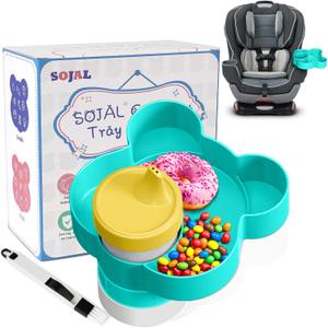 BlueOrigin Car Seat Snack Tray - Travel Tray for Kids Car Seat, Stroller, Booster and Anywhere with a Cup Holder, Toddler Road Trip Essentials Food Plate for Snacks, Toys, Entertainment (Teal)