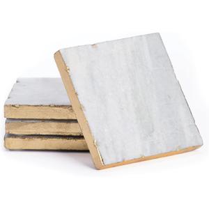 Thirstystone Square White Marble/Gold Edged Coasters (Set of 4)