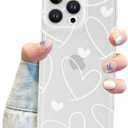 Compatible with iPhone 12 Pro Case, Cute White Love Heart Clear Design for Girls Women Soft TPU Slim Fit Shockproof Protective Cover