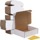 HORLIMER 10x8x3 inches Shipping Boxes Set of 25, White Corrugated Cardboard Box Literature Mailer, 25 Stickers Included