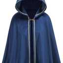 GRAJTCIN Renaissance Medieval Hooded Cape Adult Velvet Cloak Halloween Party Victorian Capelet for Women (65CM / 25.6", Blue)