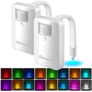 2 Pack Toilet Night Lights with Motion Activated Sensor,16-Color Changing LED Inside Toilet Bowl Nightlight, Cool Stuff for Bathroom Accessories Decor, Unique Gadgets for Men and Kids Brithday Gifts