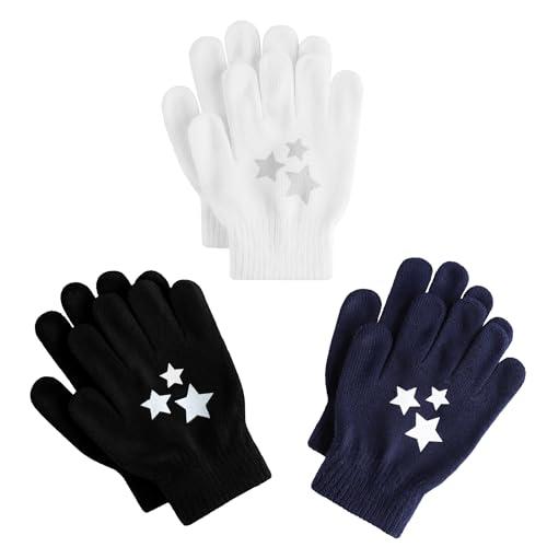 Glooarm 3 Pairs Kids Gloves Winter Gripper Knit Magic Gloves Stretch Warm Cold Weather Gloves for Boys Girls, Size: 8-12 Years