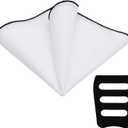 3 x LJBFNN White Pocket Squares for Men 9" Linen Pocket Square with Holder, Cotton Suit Handkerchiefs for Wedding Business (White)