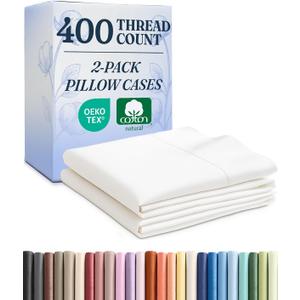 100% Cotton Pillow Cases Queen Size - Cooling, Breathable & Soft Pillowcase Covers Set of 2 - 400 Thread Count Cotton - Wrinkle & Fade Free - Machine Washable Protectors - Luxury Hotel Bedding - White
