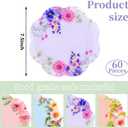 60Pcs Floral Plastic Plates - 7.5inch Dessert Plate Disposable - Heavy Duty Tea Party Plates - Premium Flower Plate Decorations for Birthday Baby Shower Wedding Party Supplies
