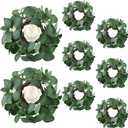 8 Pcs Candle Rings Artificial Eucalyptus Leaves Wreaths Candle Rings Wreaths Greenery Wreath Candle Rings for Pillars Boho Wreath Pillar Candleholders for Wedding Party Home Table Door (,) (Simple Style)