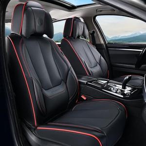 Coverado Universal Seat Covers Full Set, 4 Seats Universal Seat Covers for Cars, Waterproof Nappa Leather Car Seat Covers with Head Pillow, Auto Protectors Fit for Most Pick-up Truck, Black&Redline