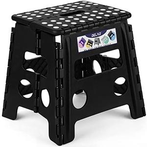Delxo Folding Step Stool, 17,5 inch Non-Slip Foldable Stools Up to 300 LBS, Step Stool with Handle, Lightweight for Kitchen, Bathroom, Bedroom, Garden, Black, 1 Pc