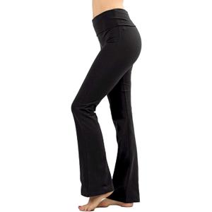 Zenana Women Fold Over Waist Cotton Stretch Flare Leg Boot Cut Yoga Pants Leggings, M