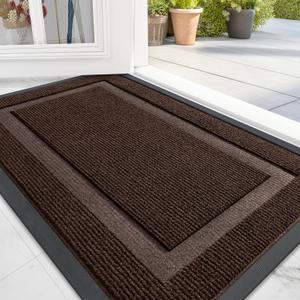 OLANLY Front Door Mat Indoor Outdoor Entrance, Waterproof All-Season, All-Weather Doormat, Sturdy Natural Rubber, Fade Resistant, Low Profile, Easy Clean Patio Porch Entryway Mat, 29.5x17, Dark Brown
