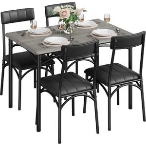Dining Table for 4,Upholstered Chairs,Small Table and Chairs Set, Dinette Set for 4, Rectangular Dinner Table Set, 5 Piece Kitchen & Dining Room Sets for Small Space,Dining Table Set,Grey