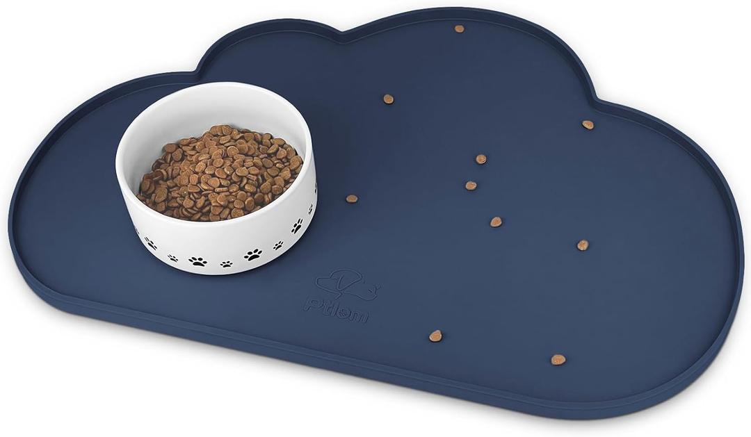 Silicone Pet Feeding Mat for Dogs and Cats, High-Lips Pet Placemat Non-Slip Waterproof Bowl Mats Prevent Food and Water Overflow, Puppy Dish Tray Mat Suitable for Small Medium Large Pets, Navy