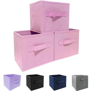 Storage bins collapsible storage bins,cube storage organizer Pack of 3 10.5 * 10.5 * 11 inch,For home and office Collapsible Closet Shelf Organizers, Drawer Organizers(Pink)