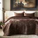 Cosybay Luxury Velvet Quilt Set King, Lightweight Oversized Bedspread Coverlet Quilted Box Stitch Bedding Set, with 2 Matching Pillow Shams, for All Season, Mocha Brown