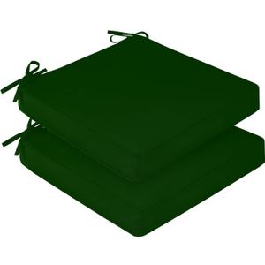 downluxe Waterproof Outdoor Chair Cushions Set of 2, 19" x 19" x 3" Patio Chair Cushion with Non-Slip Ties & Handle, Square Outdoor Cushion for Patio Furniture with Removable Cover, Forest Green